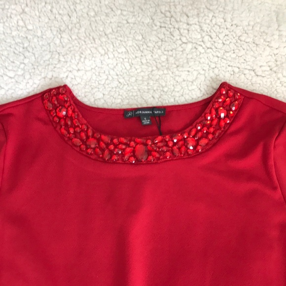 Adrianna Papell red jeweled holiday top - Picture 2 of 3